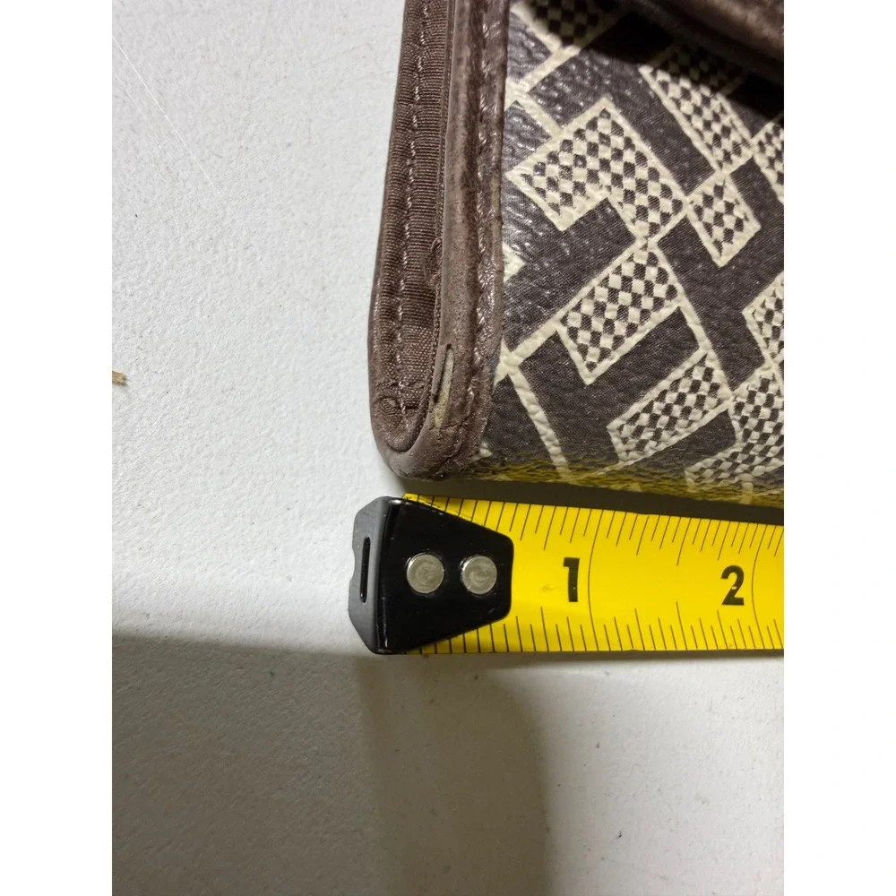 Tommy Hilfiger Monogram Trifold Wallet Brown Turn Lock Logo Geometric Women